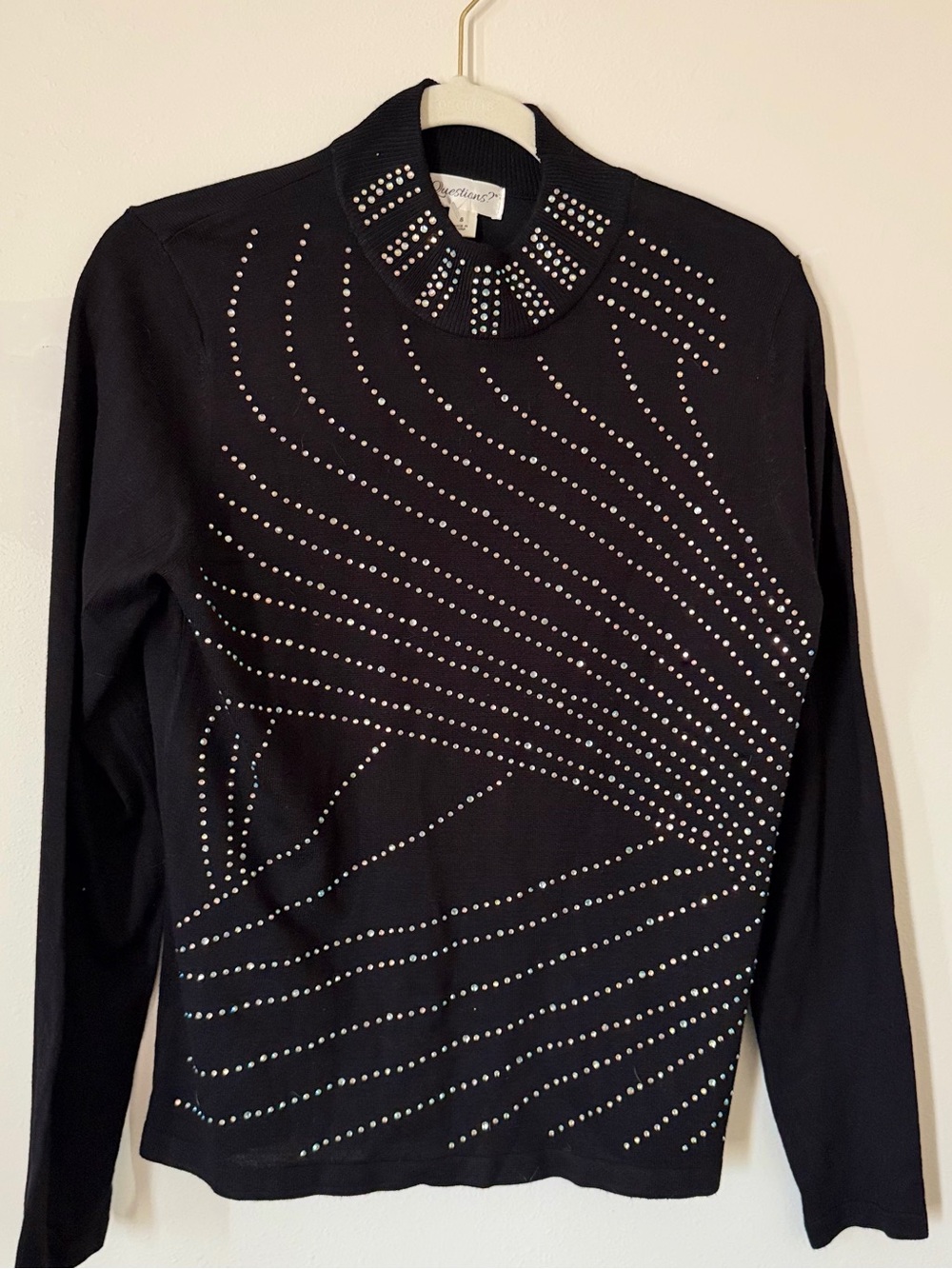 SM Rhinestone Black Mock Neck Sweater